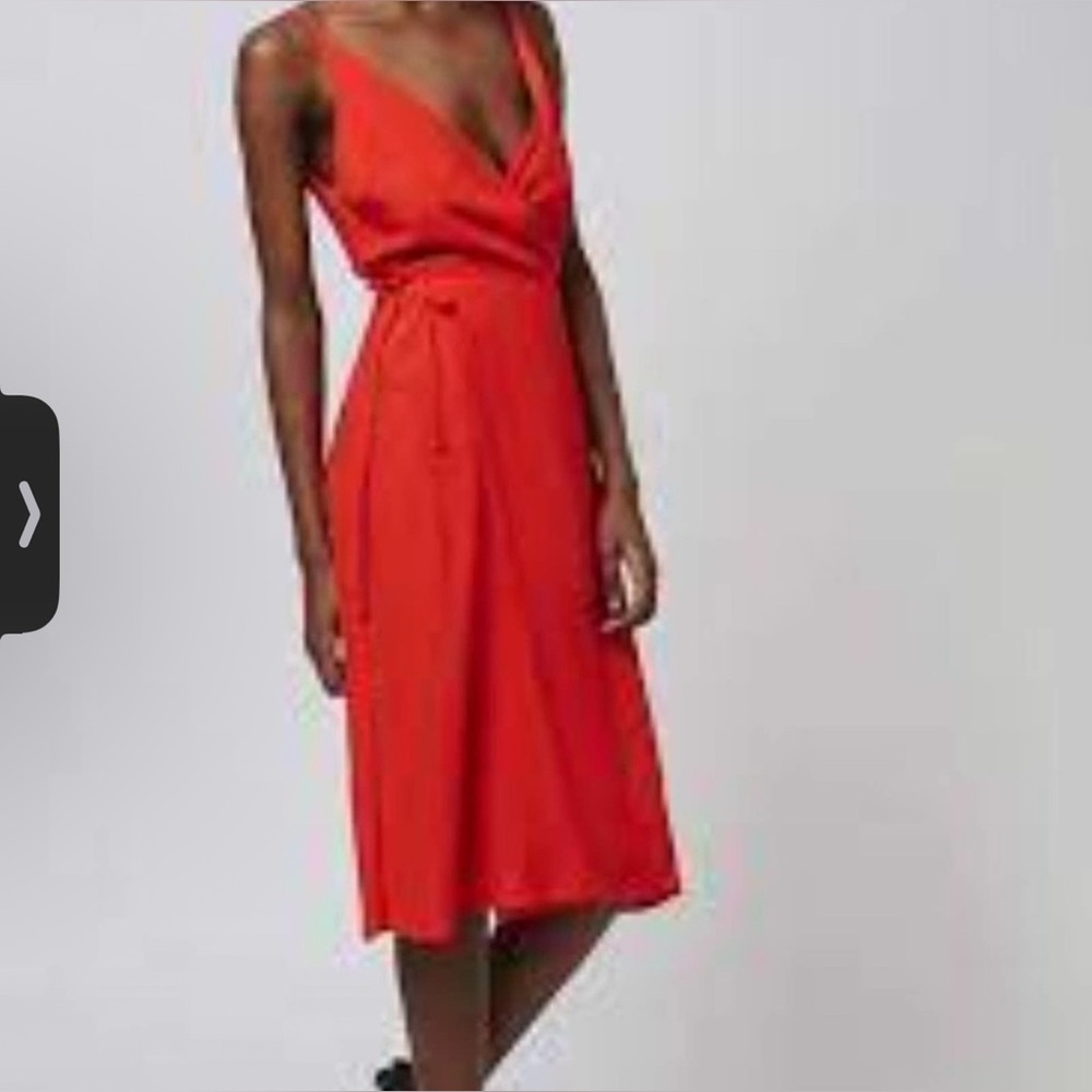 TOPSHOP Elegant Red Sleeveless Wrap Dress